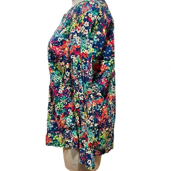 Talbots Popover Long Sleeve Floral Top Pin Tuck Collar Size Petite Medium - Picture 5 of 8